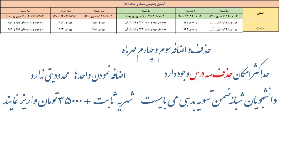 حذف و اضافه مهر ماه