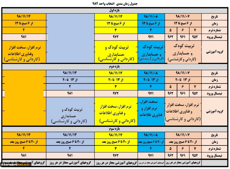 زمانبندی انتخاب واحد 2