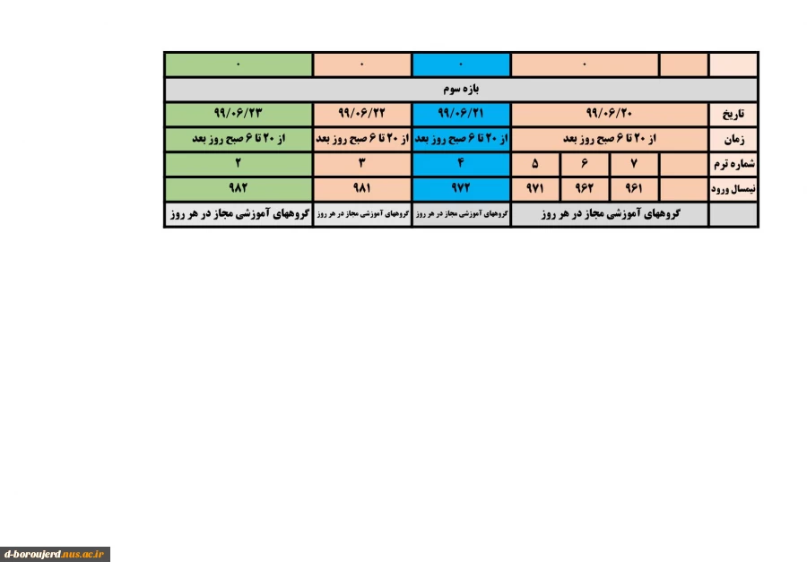 جدول زمانبندی جاماندگان انتخاب واحد 4
