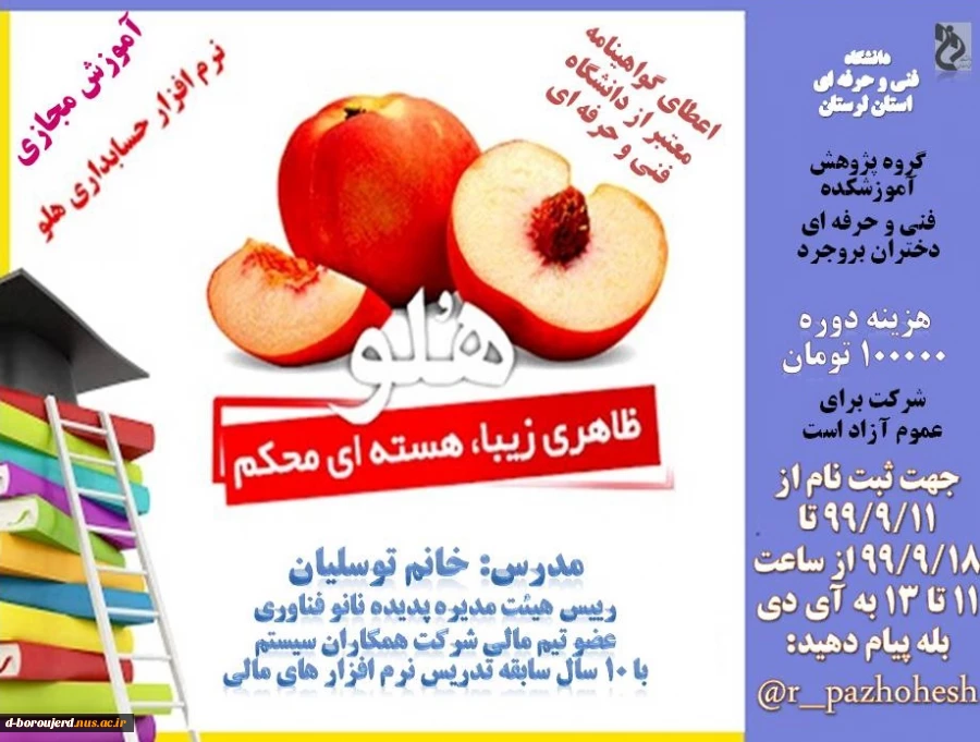 دوره آموزشی نرم افزار هلو با حضور استاد برجسته خانم توسلیان با اعطای مدرک معتبر از دانشگاه فنی و حرفه ای  2