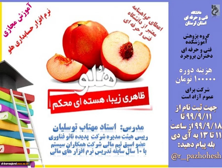 دوره آموزشی نرم افزار هلو با حضور استاد برجسته خانم توسلیان با اعطای مدرک معتبر از دانشگاه فنی و حرفه ای 2