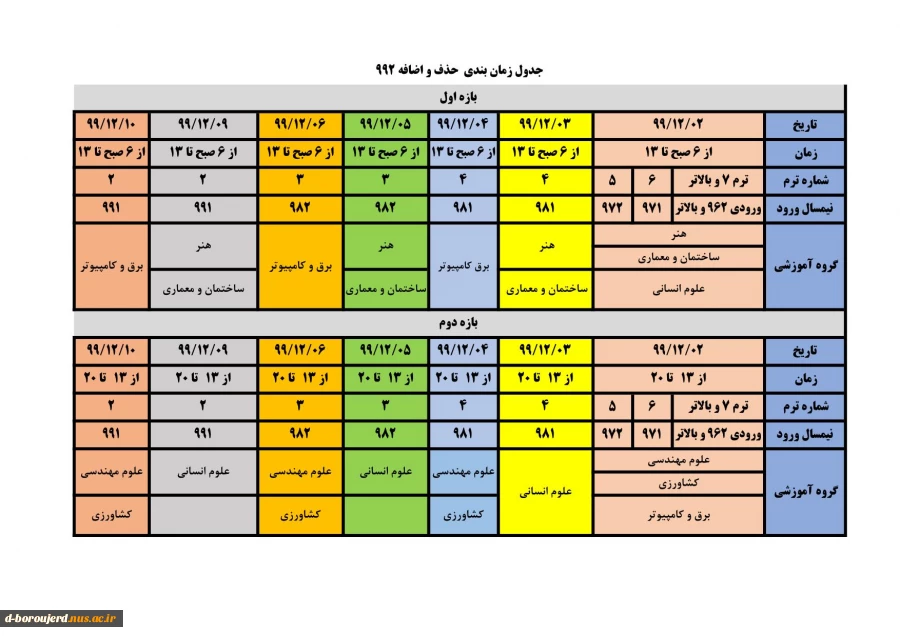 زمانبندی حذف و اضافه 2
