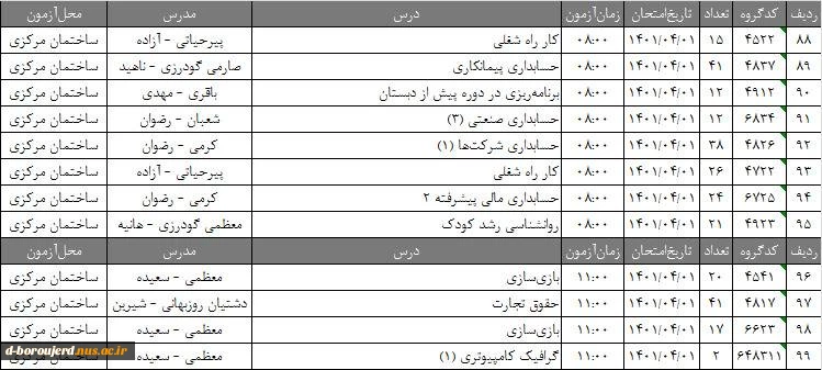 برنامه امتحانات  8