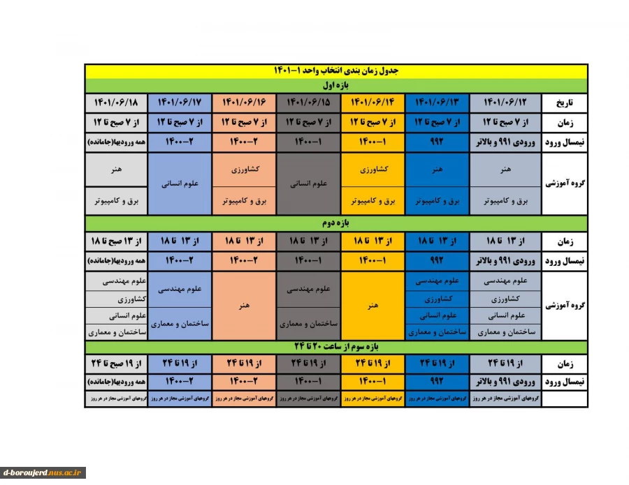جدول زمانبندی انتخاب  2