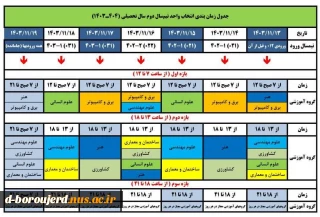 جدول زمانبندی انتخاب واحد نیمسال دوم سال تحصیلی 1404-1403
